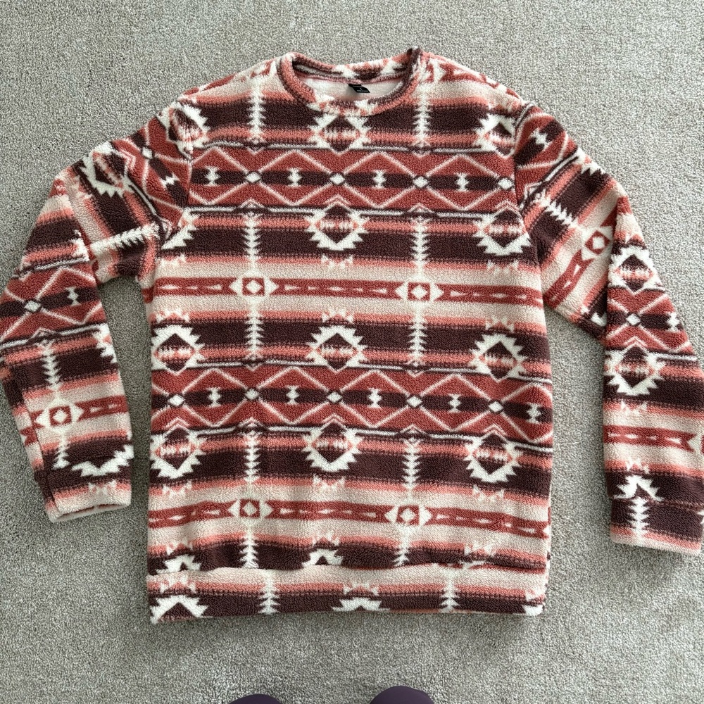 Men's Aztec Tribal Pattern Pullover Sherpa Sweater SHEIN Size Large NWOT
